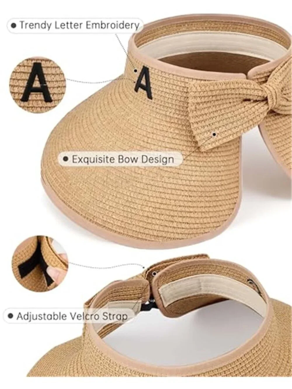 Beach Straw Sun Hat for Women Wide Brim UV Protection Visors Hat with Ponytail